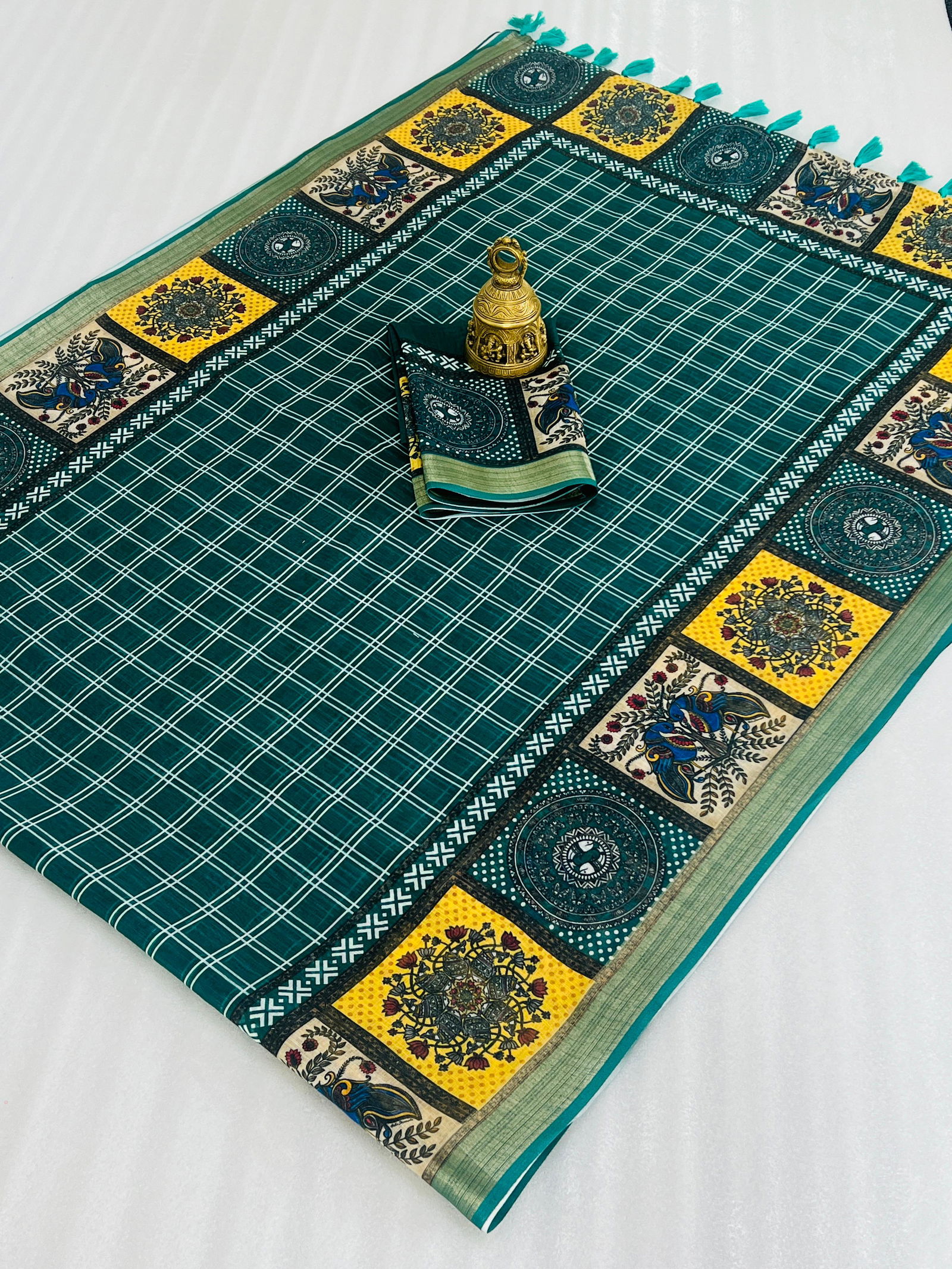 MG 393 Linen With Gold Jari Border Printed Daily Wear Sarees Wholesale Shop In Surat
